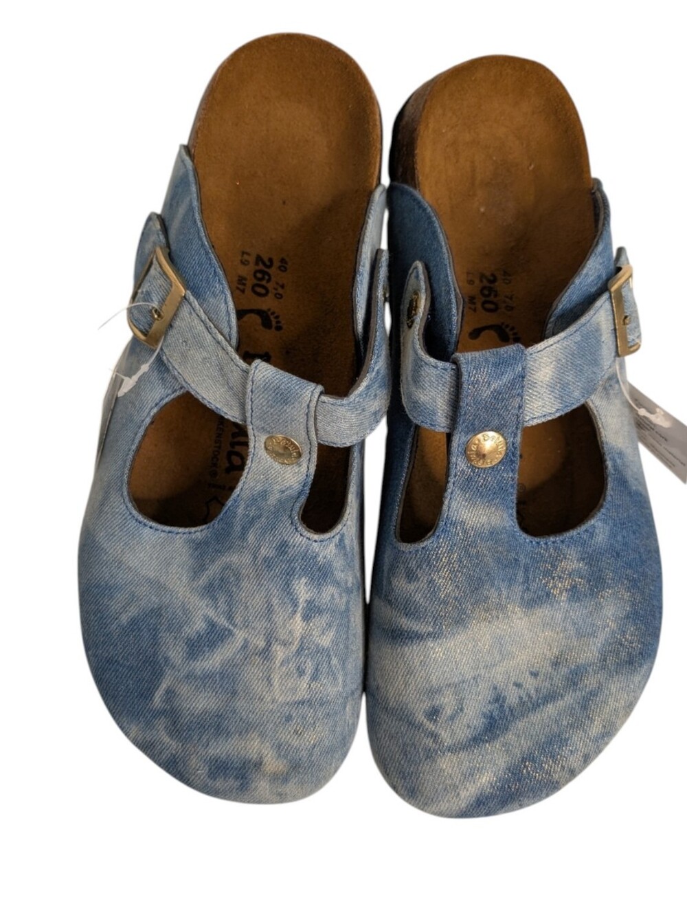 Betula by Birkenstock Boston clogs in a light blue denim Fabric ..Size 9